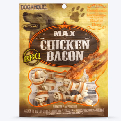 Dogaholic Chicken Bacon Bone BBQ Dog Treat — in use