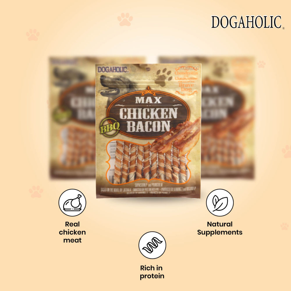 Dogaholic Max Barbeque Chicken Bacon Sticks Dog Treats — side view
