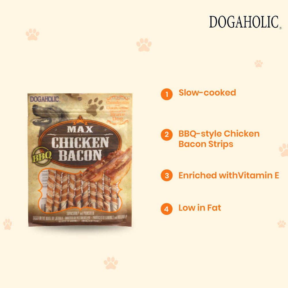Dogaholic Max Barbeque Chicken Bacon Sticks Dog Treats — detail shot