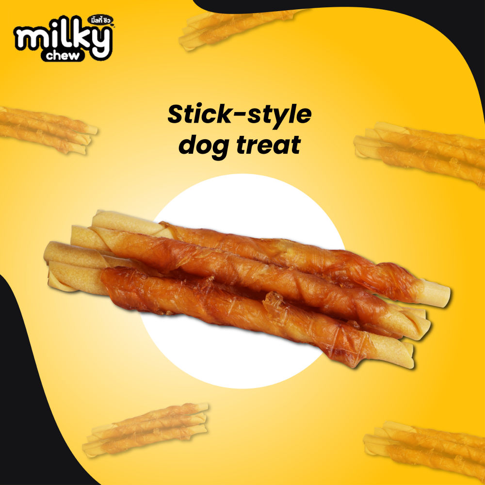 Dogaholic Milky Chew Cheese Chicken Stick Style Dog Treats — in use