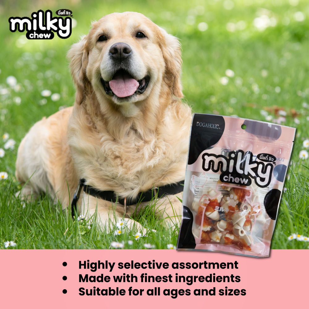Dogaholic Milky Chew Chicken Bone Style Dog Treats — in use