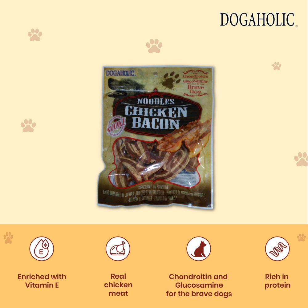 Dogaholic Noodles Smoked Chicken Bacon Strips Dog Treats — back view