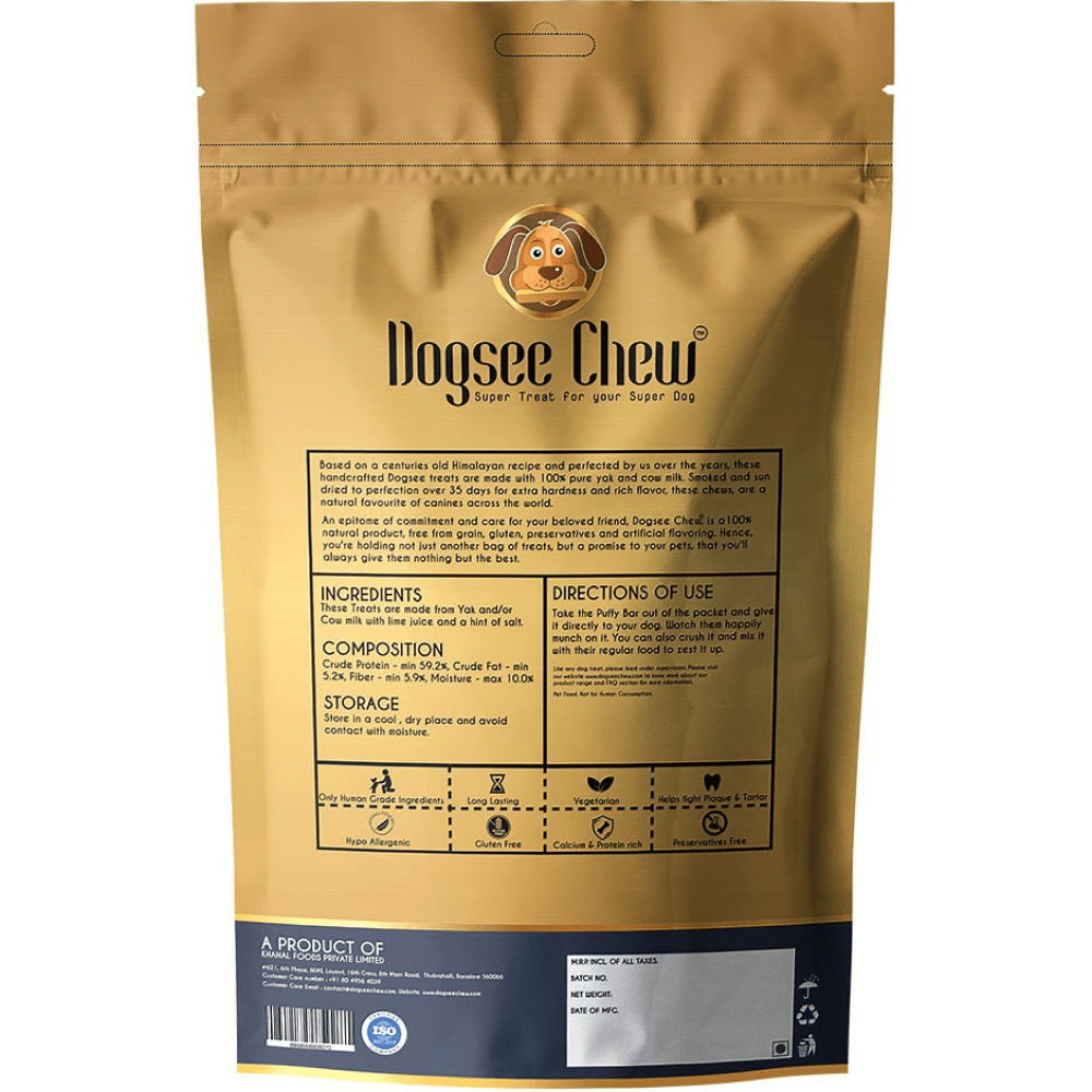 Dogsee Chew 100% Natural Yak Cheese Puffy Bar Dog Treats — side view
