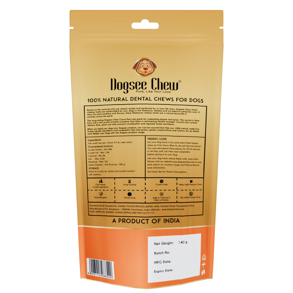 Dogsee Chew Carrot Flavour Medium Bars Dog Treats — side view