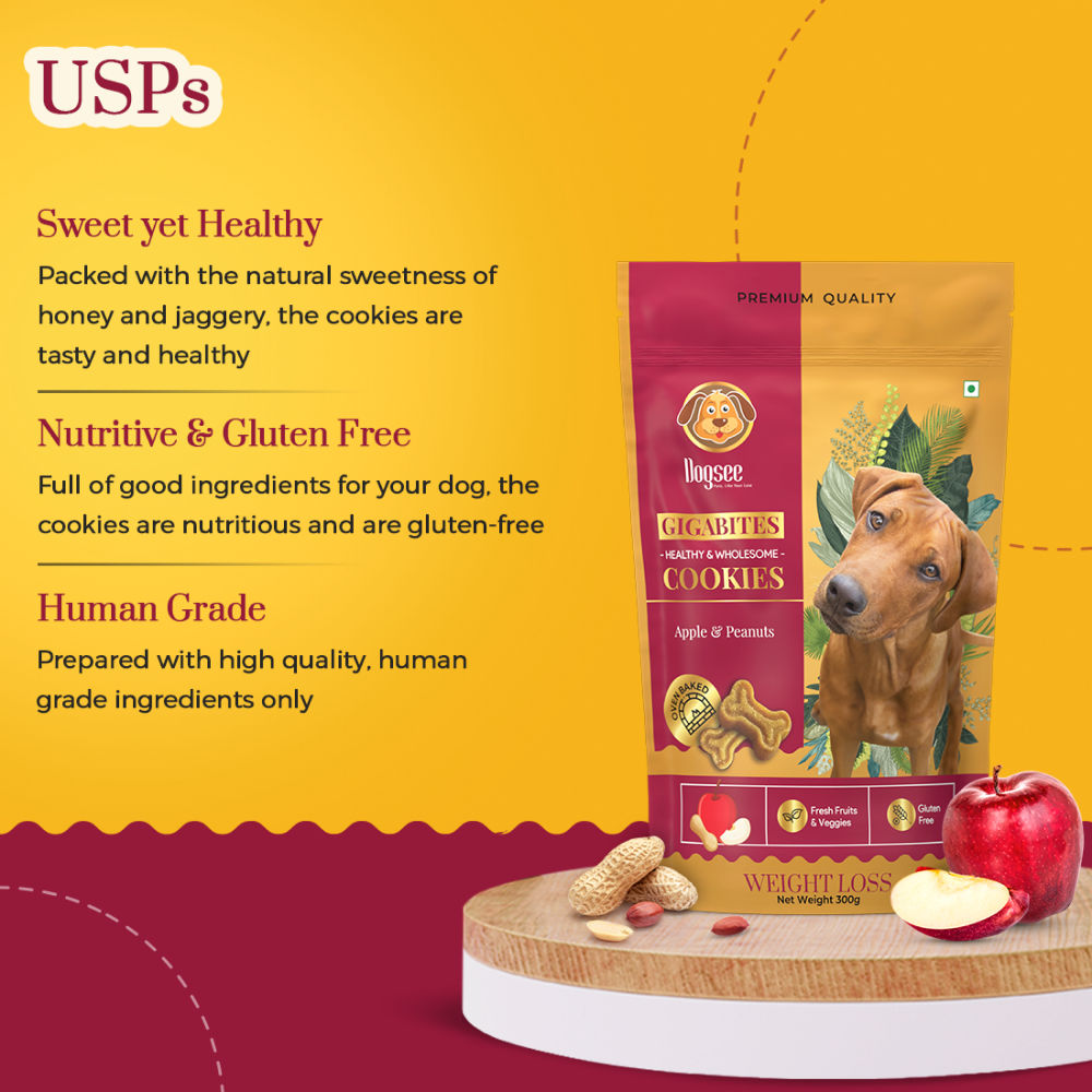 Dogsee Chew Gigabites Apple and Peanut Dog Cookie Treats — in use