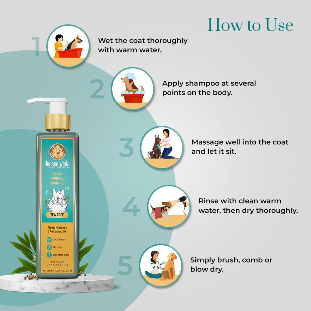 Dogsee Veda Odour Control Tea Tree Shampoo for Dogs — in use