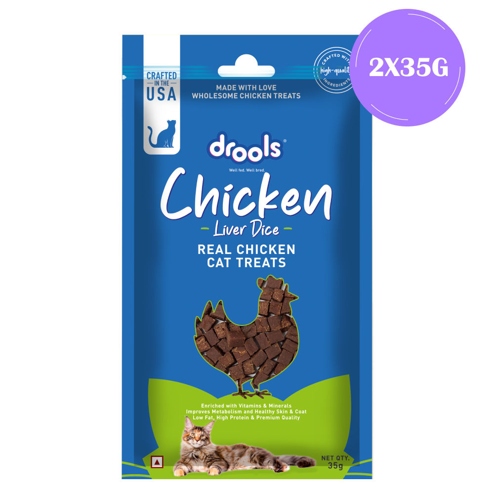 Drools Chicken Liver Dice Cat Treats — in use