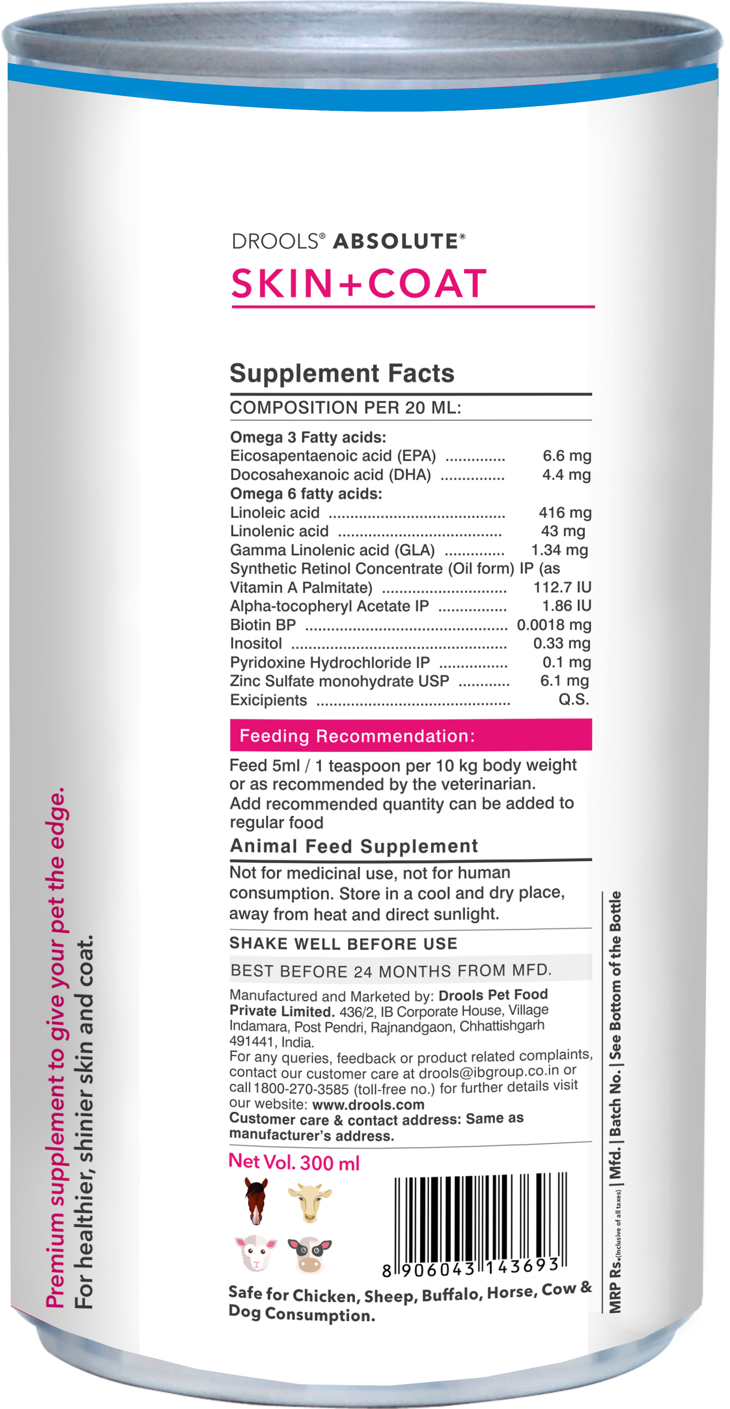 Drools Absolute Skin & Coat Syrup Supplement for Dogs — in use