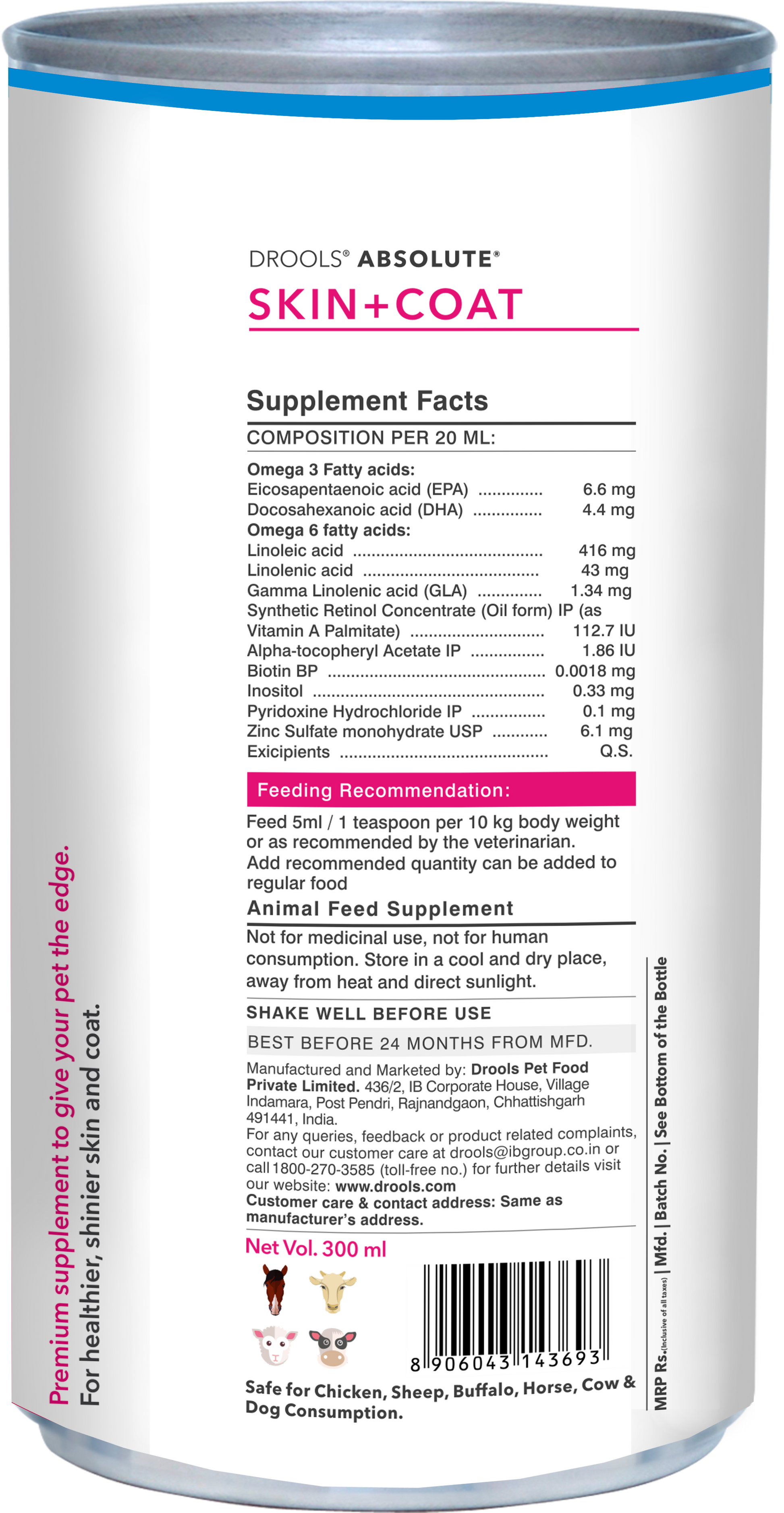 Drools Absolute Skin & Coat Syrup Supplement for Dogs — in use