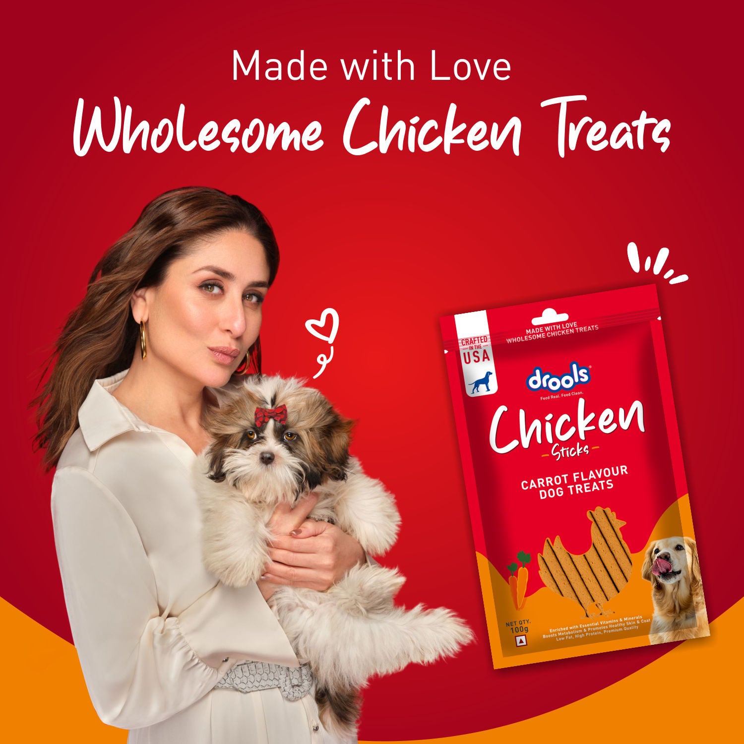 Drools Carrot Flavour Chicken Sticks Treat for Dogs — in use