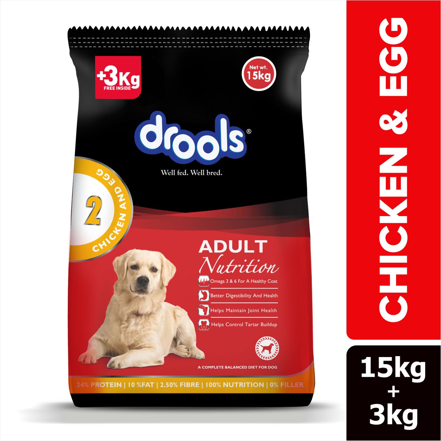Drools Chicken and Egg Adult Dog Dry Food — back view