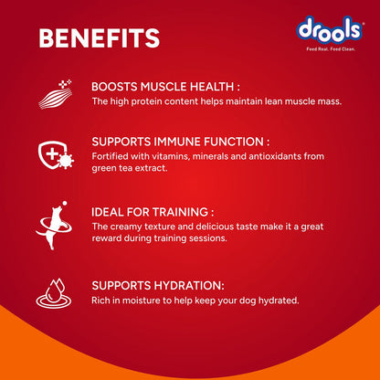 Drools Chicken & Carrot Creamy Dog Treats — in use