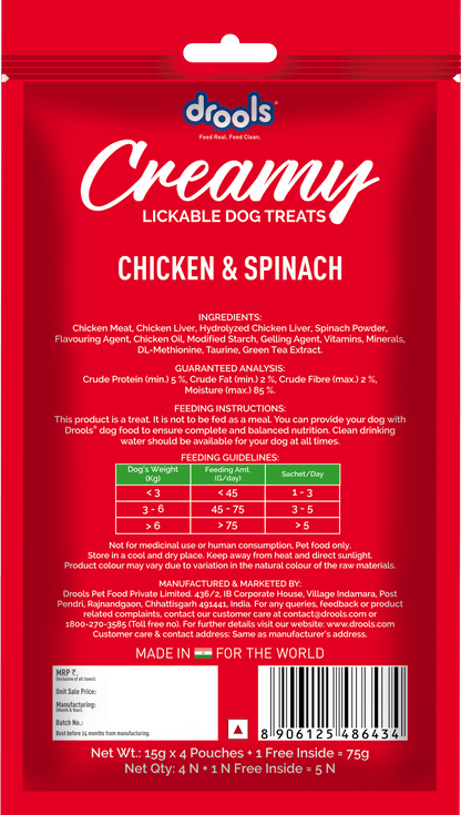 Drools Chicken & Spinach Creamy Dog Treats — in use