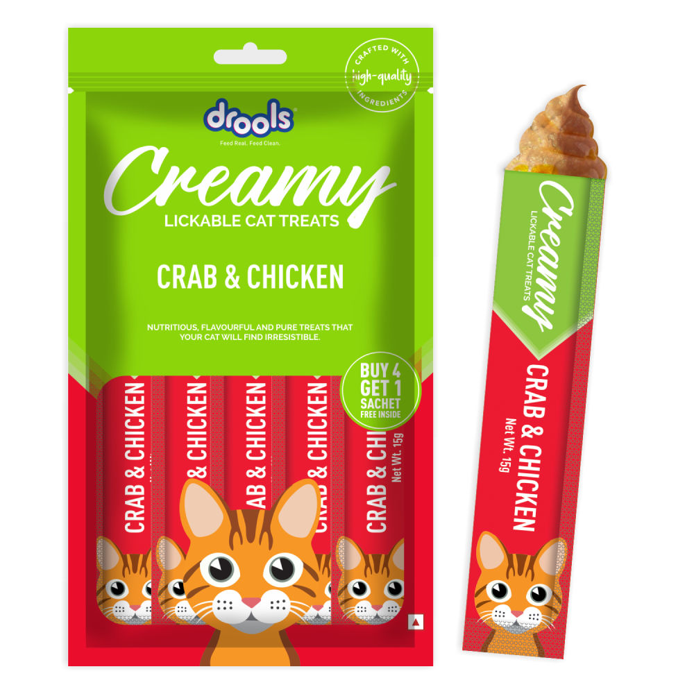 Drools Crab & Chicken Creamy Cat Treats — side view