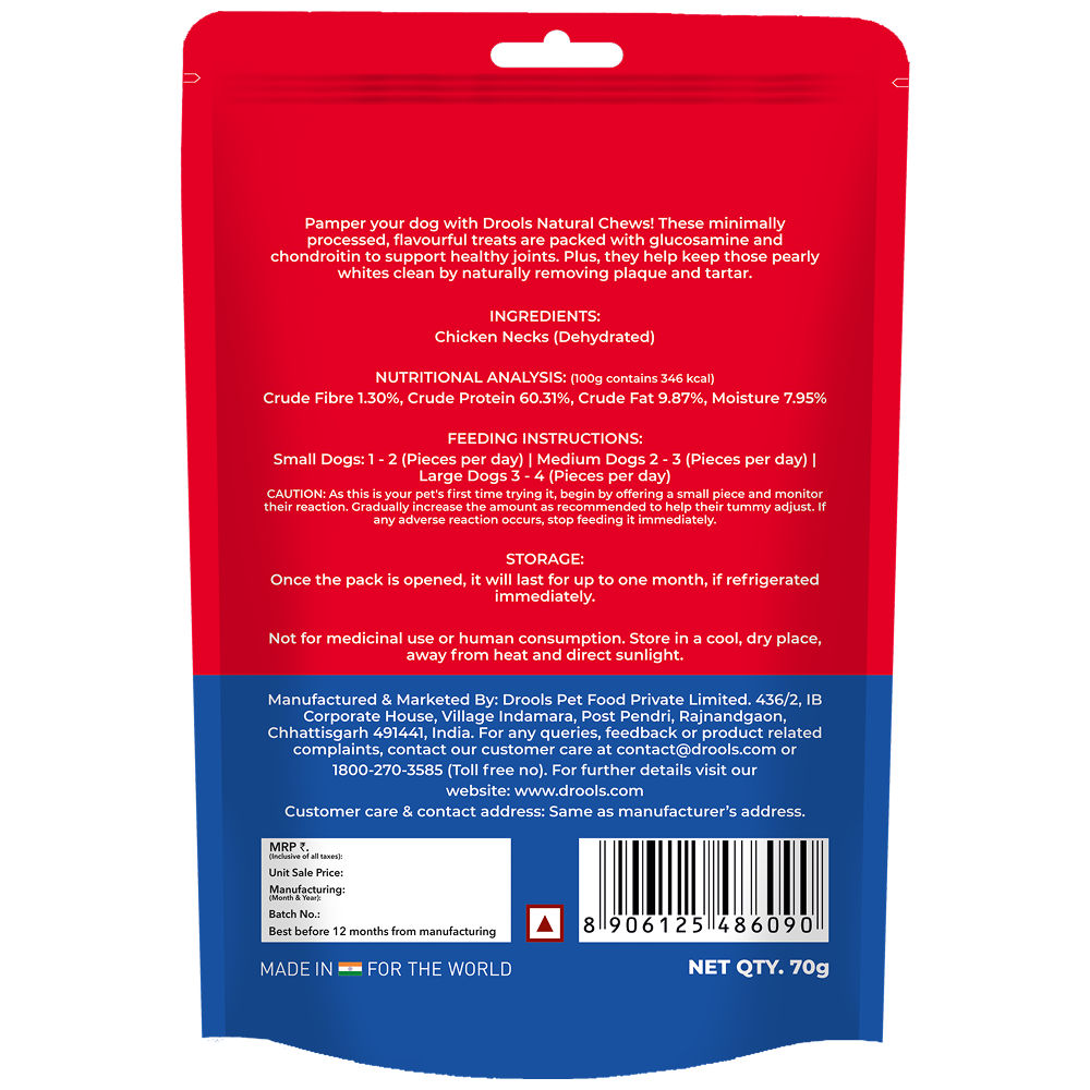 Drools Dehydrated Real Chicken Necks Chews Treat for Dogs — side view