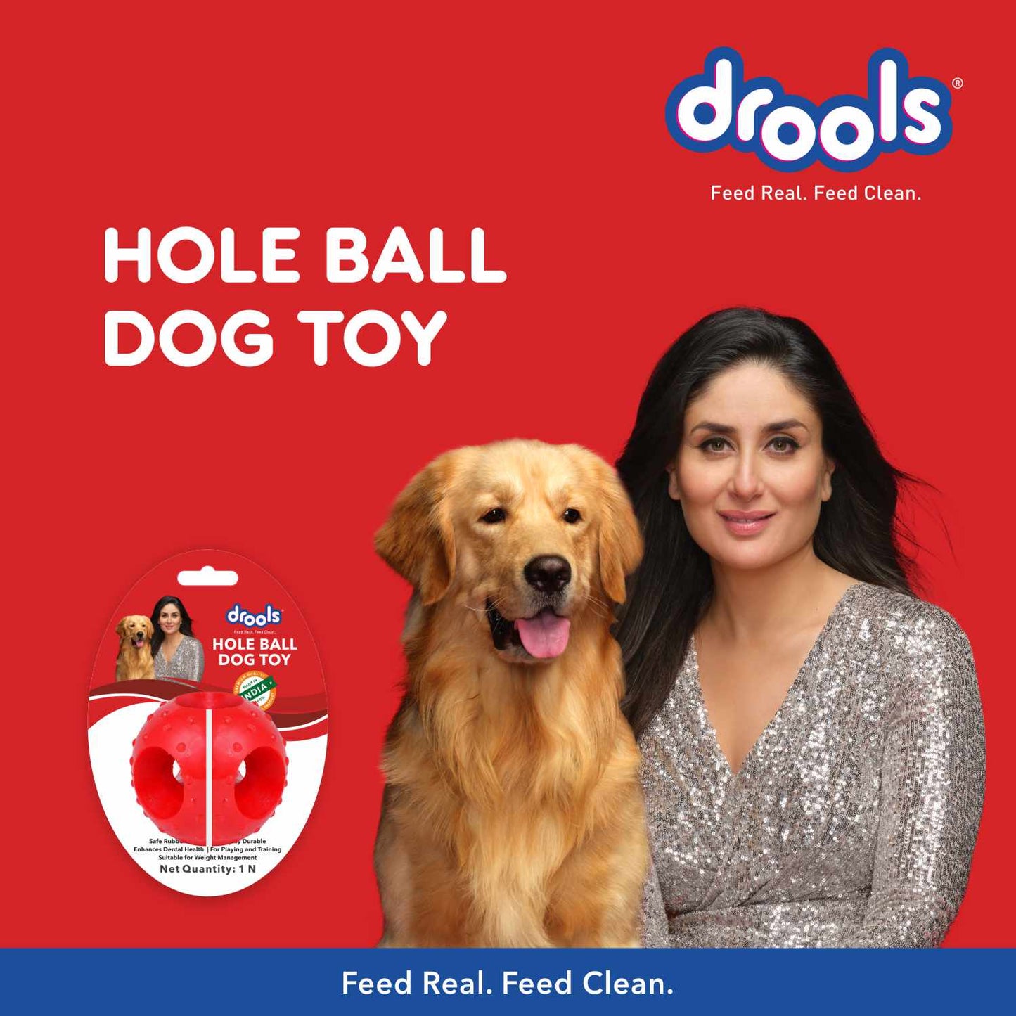 Drools Non Toxic Rubber Hole Ball Teething Toy for Puppies and Dogs | For Aggressive Chewers — in use
