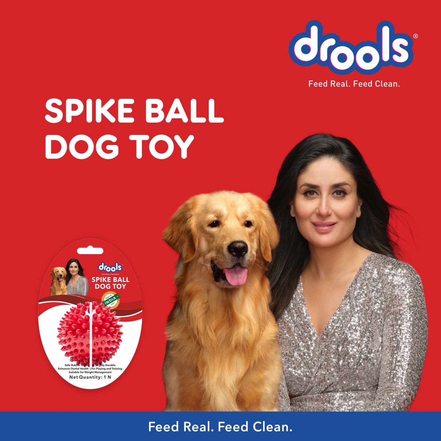 Drools Non Toxic Rubber Stud Spike Hard Ball Chew Teething Toy for Puppies and Dogs | For Aggressive Chewers — in use
