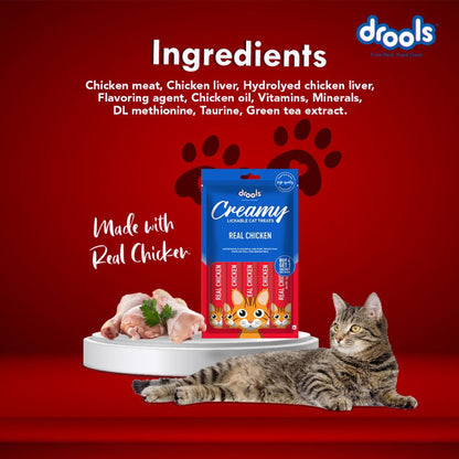Drools Real Chicken Creamy Cat Treats — in use