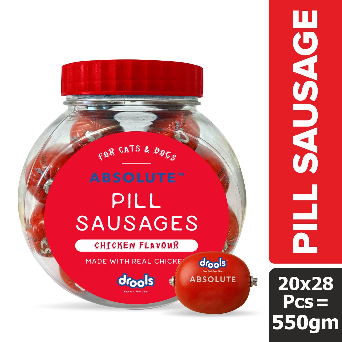 Drools Real Chicken Pill Sausage Treats For Dogs And Catsjar