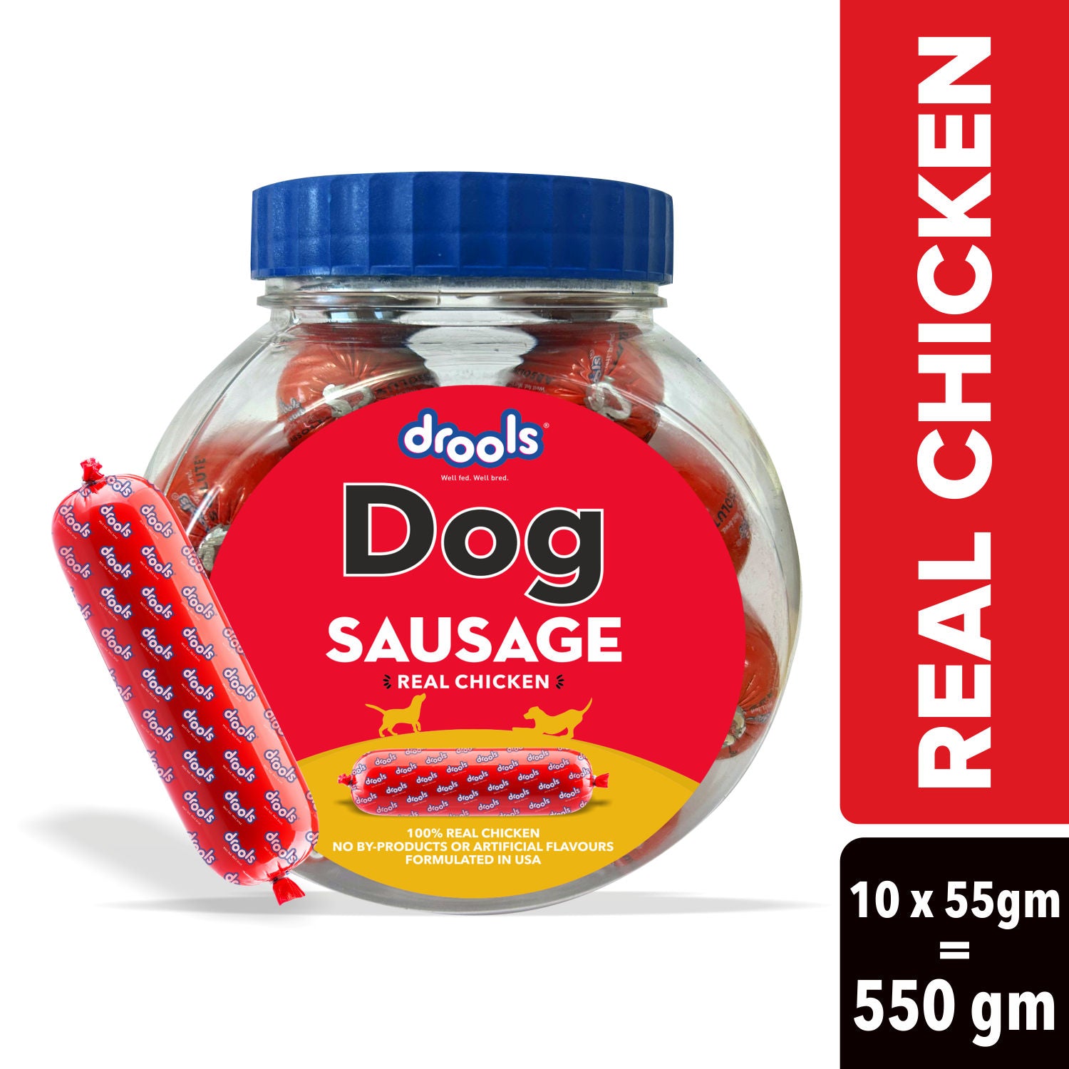 Drools Real Chicken Sausage Dog Treats Jar