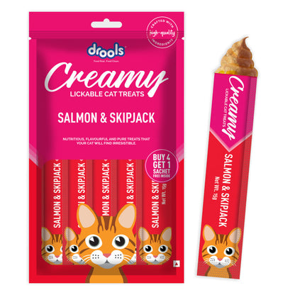 Drools Salmon & Skipjack Creamy Cat Treats — side view