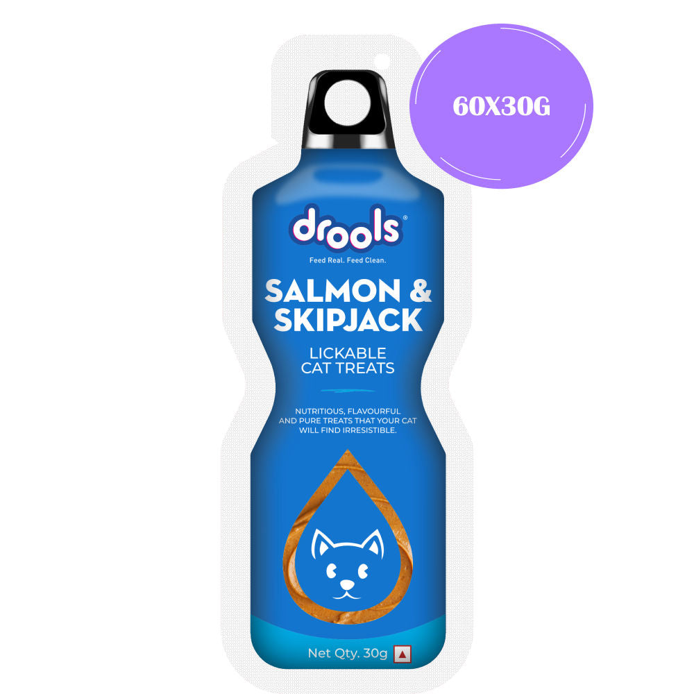 Drools Salmon & Skipjack Creamy Lickable Cat Treats — in use