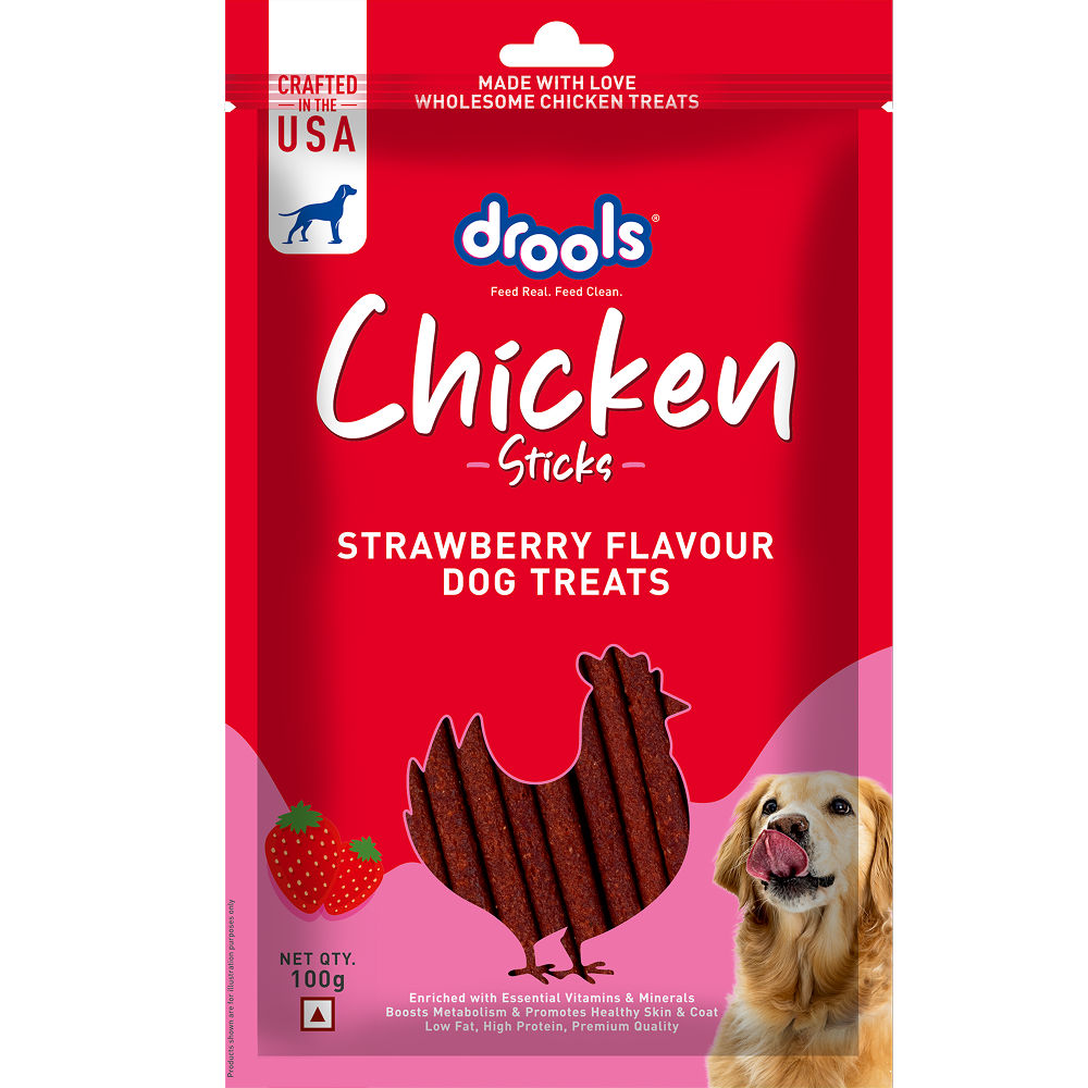 Drools Strawberry Flavour Chicken Sticks Treat For Dogs