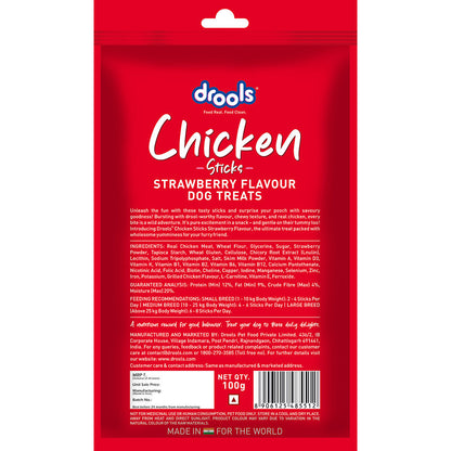 Drools Strawberry Flavour Chicken Sticks Treat for Dogs — side view