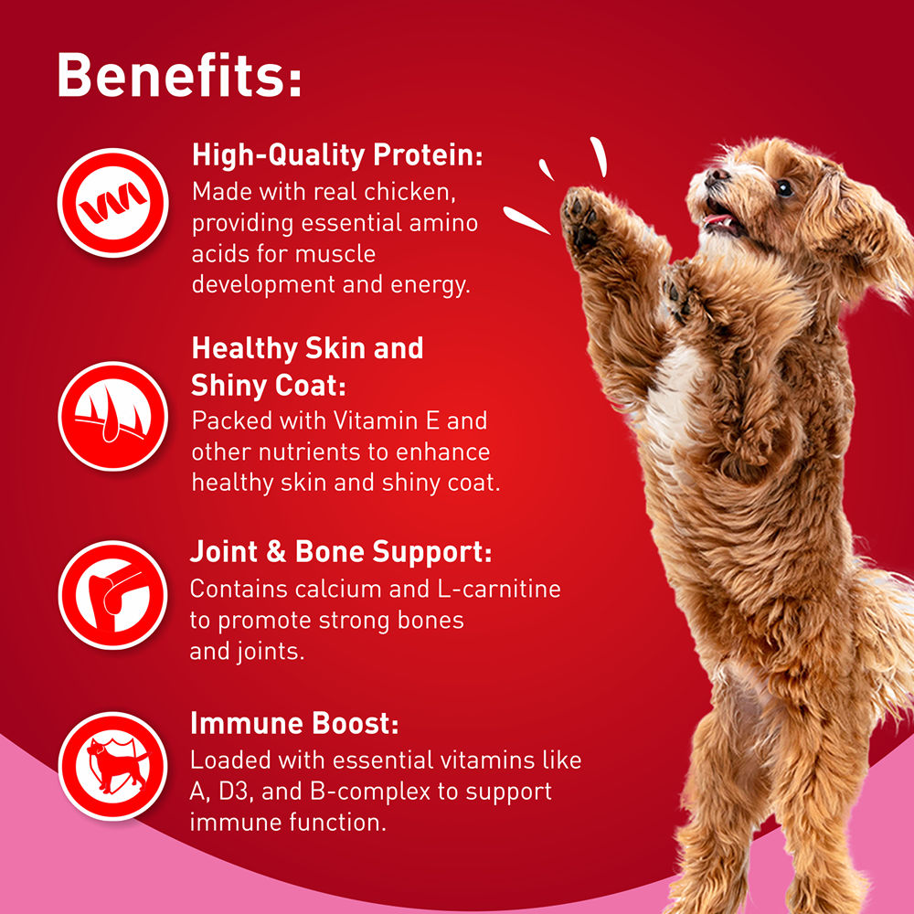 Drools Strawberry Flavour Chicken Sticks Treat for Dogs — back view