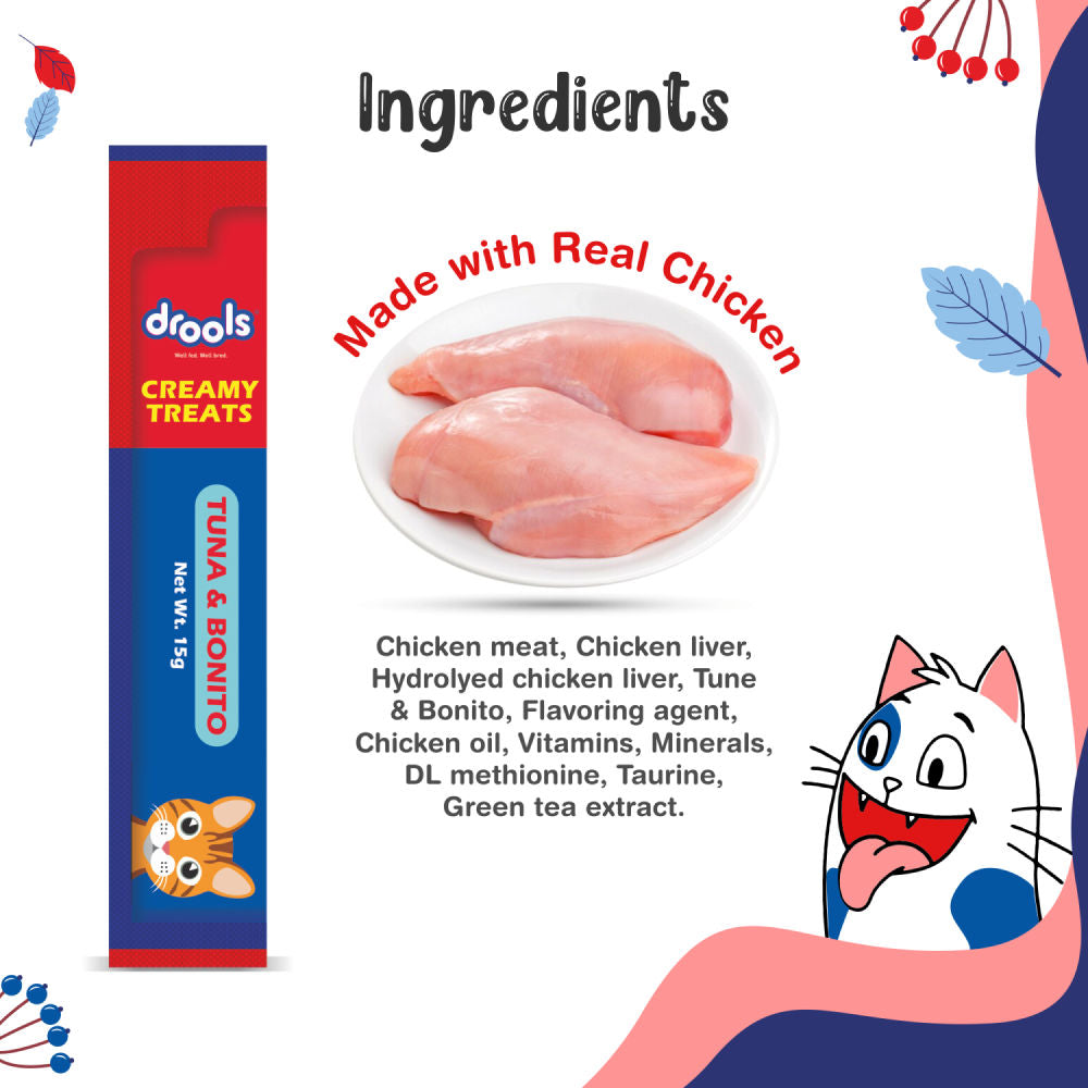 Drools Tuna & Bunito Creamy Cat Treats — in use