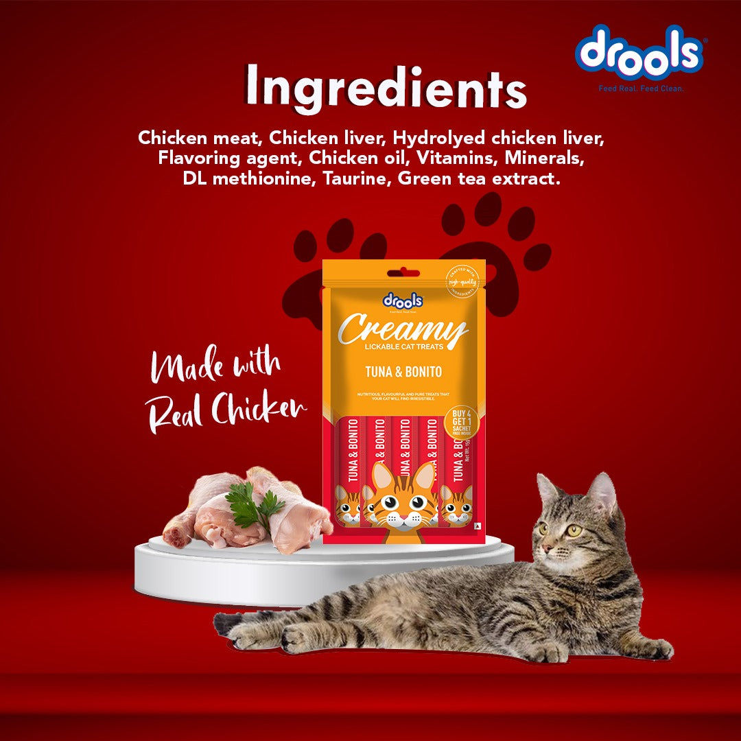 Drools Tuna & Bunito Creamy Cat Treats — in use