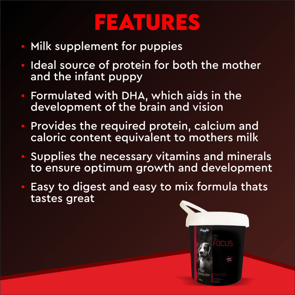 Drools Focus Pup Booster Puppy Weaning Diet for All Breeds — in use