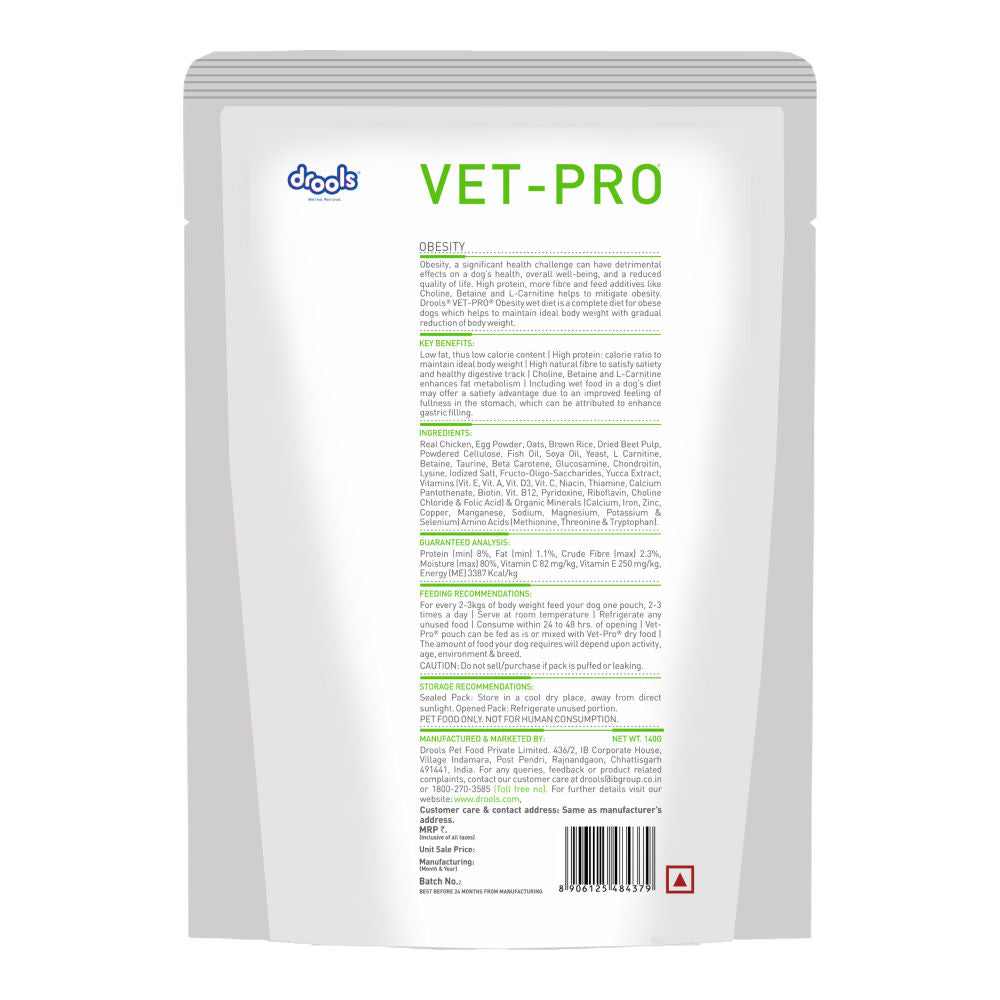 Drools VET PRO Obesity Pet Wet Food for Dogs — side view