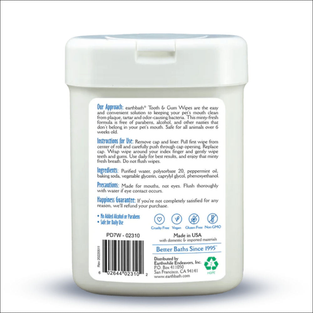 EarthBath Peppermint Flavor Tooth & Gum Wipes for Dogs and Cats — side view