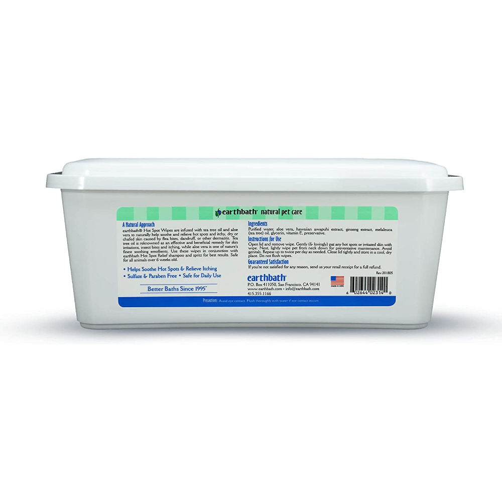 EarthBath Tea Tree & Aloe Vera Hot Spot Wipes for Dogs and Cats — side view