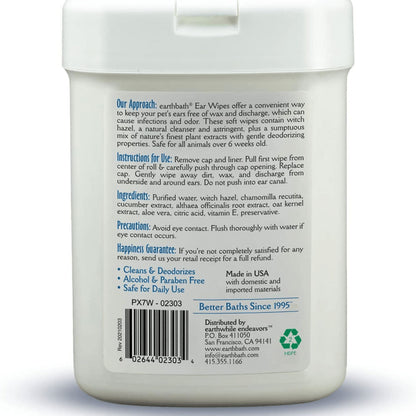 EarthBath Witch Hazel Fragrance Free Ear Wipes for Dogs and Cats — back view