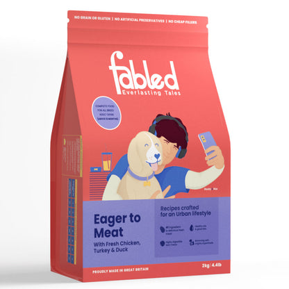 Fabled Eager to Meat Fresh Chicken Turkey and Duck Adult Dog Dry Food — back view