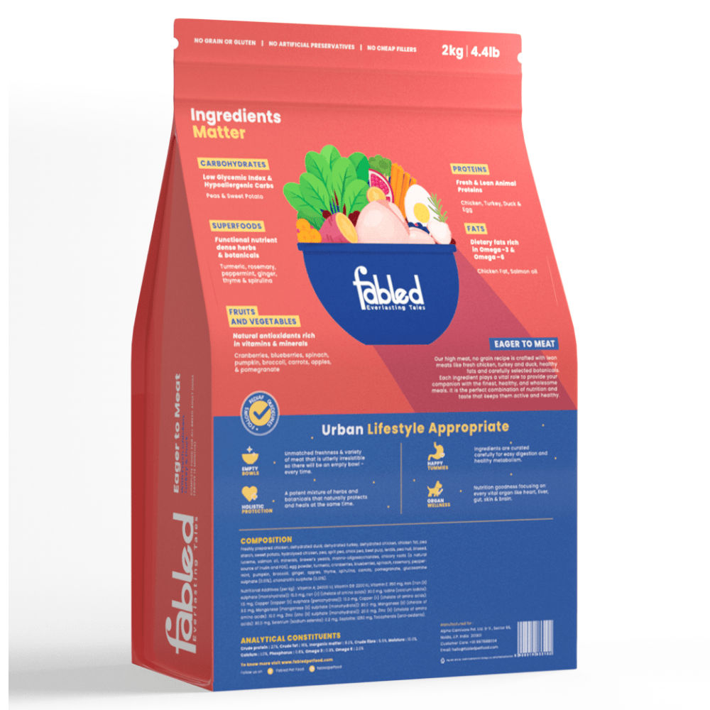 Fabled Eager to Meat Fresh Chicken Turkey and Duck Adult Dog Dry Food — detail shot