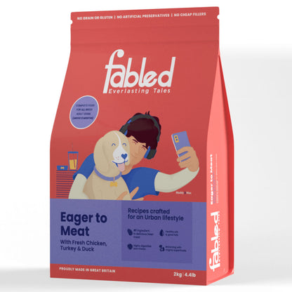 Fabled Eager to Meat Fresh Chicken Turkey and Duck Adult Dog Dry Food — in use