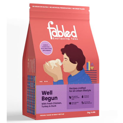 Fabled Well Begun Fresh Chicken Turkey and Duck Puppy Starter Dry Food — detail shot