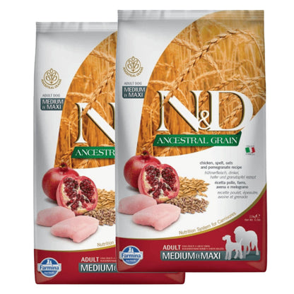 farmina-n-d-chicken-pomegranate-ancestral-grain-adult-medium-maxi 5kg (2x2.5kg)