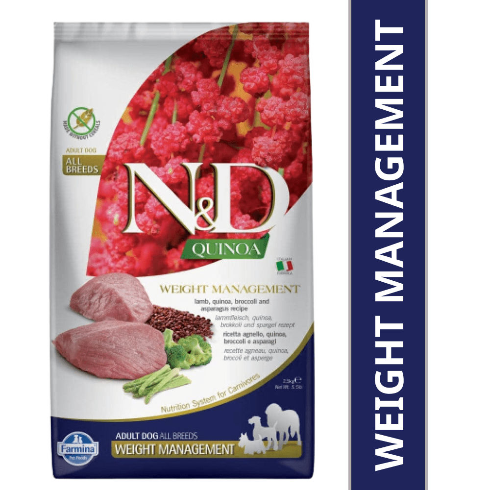 Farmina N&D Quinoa Weight Management Grain Free Medium & Maxi Adult Dog Dry Food — in use