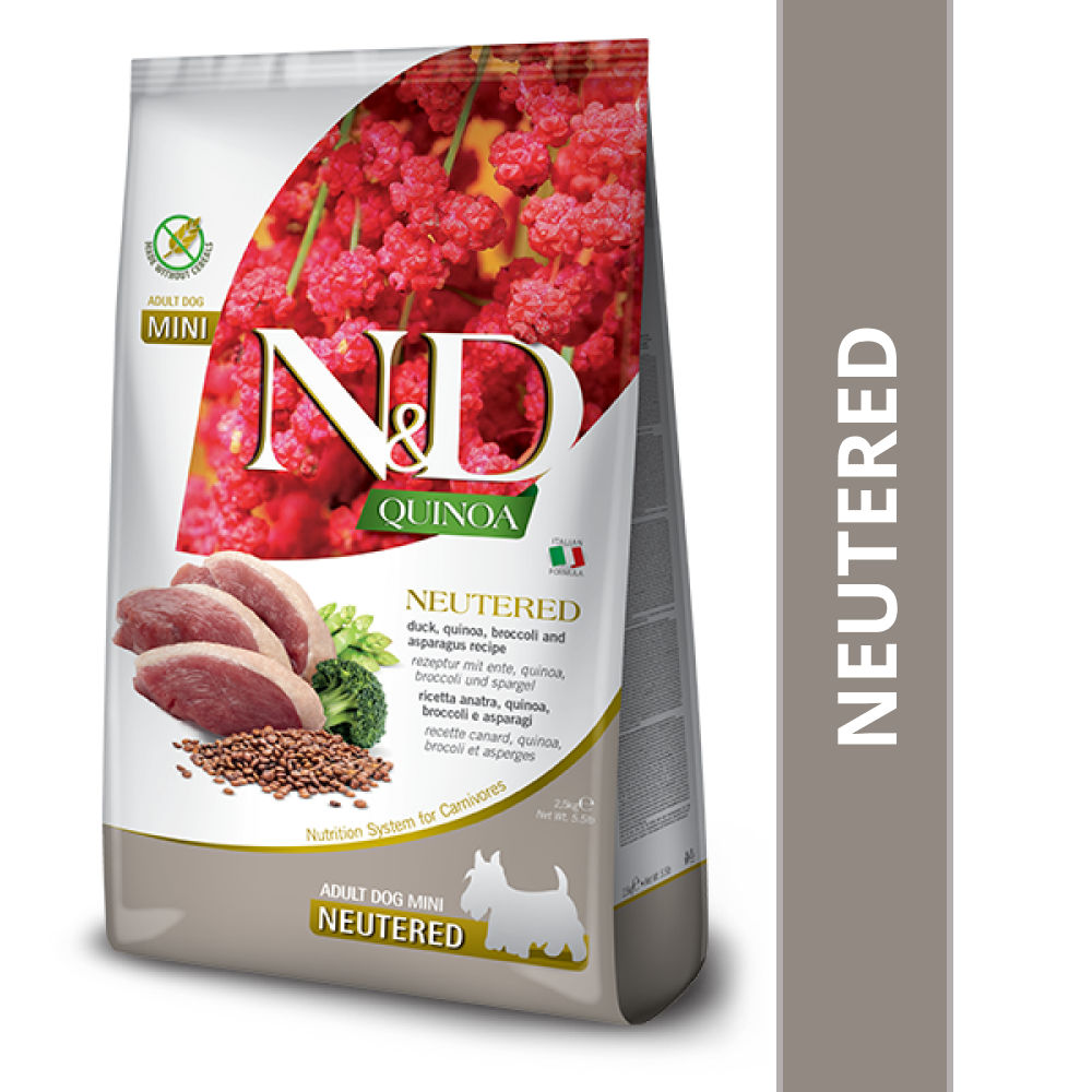 Farmina N&D Neutered Quinoa Duck, Broccoli & Asparagus Adult Mini Dog Dry Food — side view