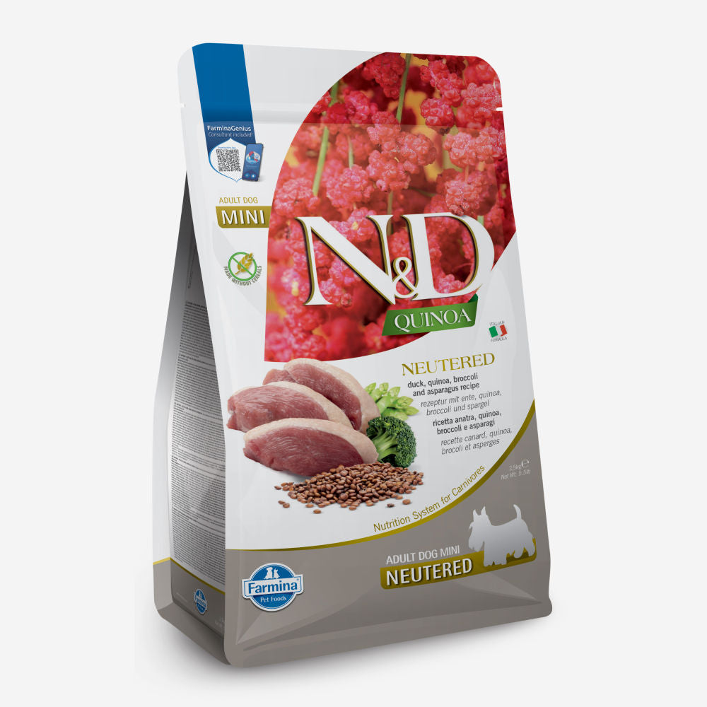 Farmina N&D Neutered Quinoa Duck, Broccoli & Asparagus Adult Mini Dog Dry Food — back view