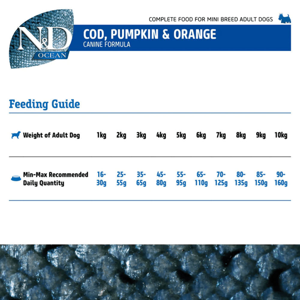 Farmina N&D Ocean Codfish Orange & Pumpkin Grain Free Adult Mini Dog Dry Food — detail shot