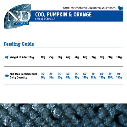 Farmina N&D Ocean Codfish Orange & Pumpkin Grain Free Adult Mini Dog Dry Food — detail shot