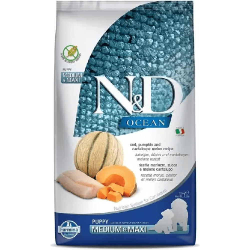 Farmina N&D Ocean Codfish Pumpkin & Cantaloupe Melon Puppy Medium & Maxi Dry Food — side view