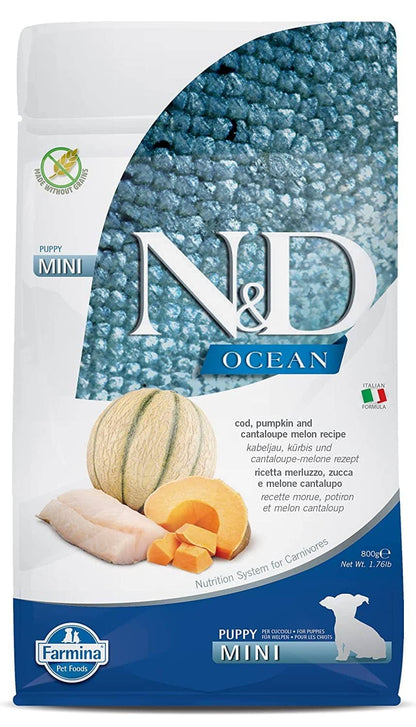Farmina N&D Ocean Codfish Pumpkin & Cantaloupe Melon Puppy Mini Dry Food — side view