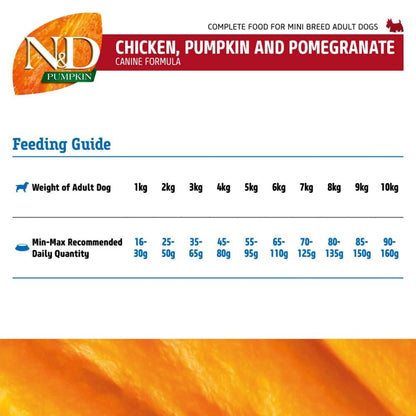 Farmina N&D Pumpkin Chicken & Pomegranate Grain Free Adult Mini Dog Dry Food — in use
