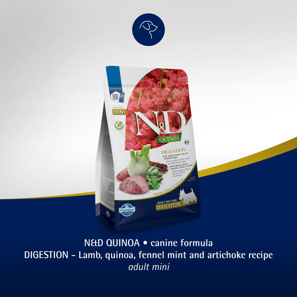 Farmina N&D Quinoa Lamb Mint & Fennel Digestion Grain Free Adult Mini Dry Dog Food — detail shot